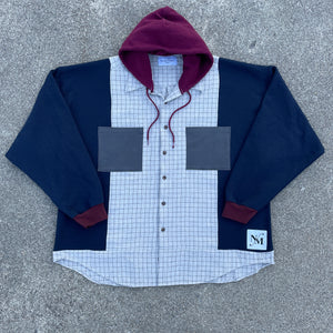 Oversized Navy Grid Flannel Hoodie Hybrid