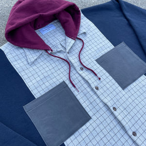 Oversized Navy Grid Flannel Hoodie Hybrid