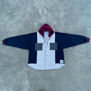 Oversized Navy Grid Flannel Hoodie Hybrid