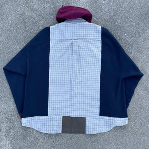 Oversized Navy Grid Flannel Hoodie Hybrid