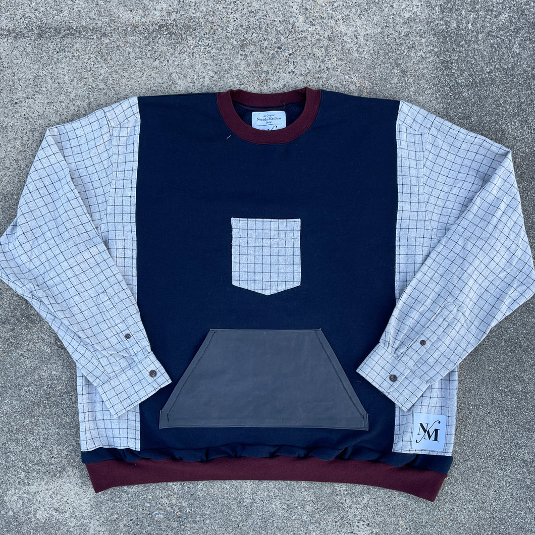 Oversized Navy Uni-Pocket Grid Flannel Hybrid