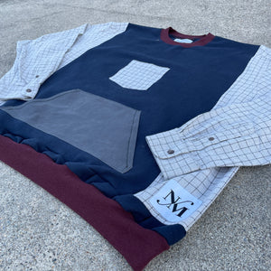 Oversized Navy Uni-Pocket Grid Flannel Hybrid