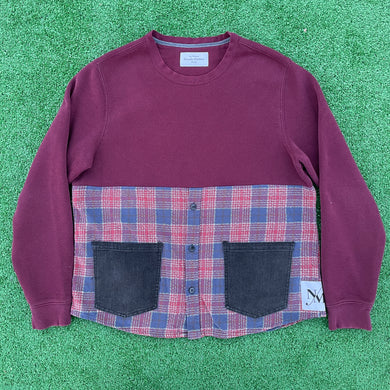 50/50 Maroon Flannel Crewneck Sweater Hybrid