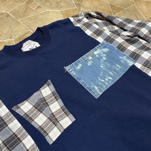 "Down and Denim" Split Crewneck Flannel