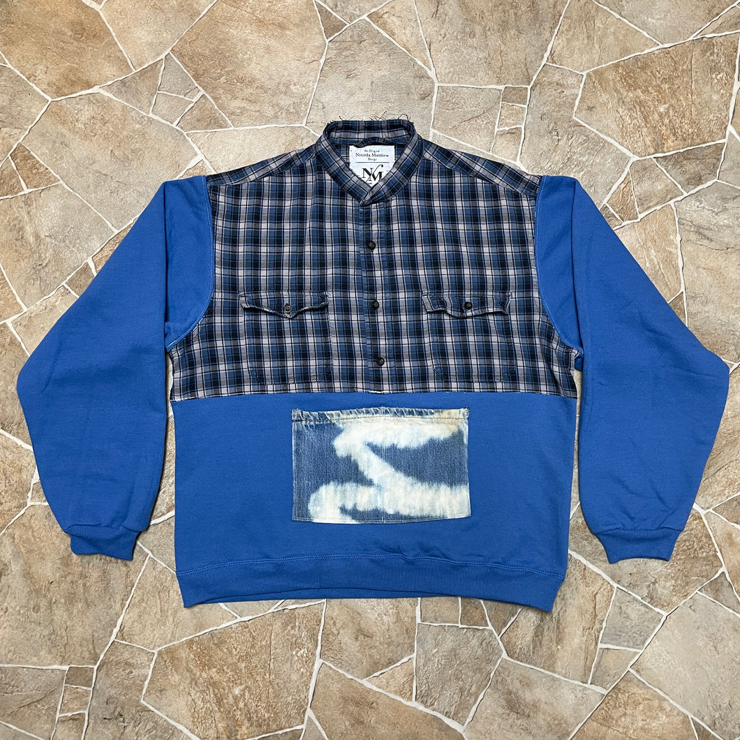 Cool Blue Crop-Top Flannel Crewneck