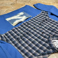 Cool Blue Crop-Top Flannel Crewneck