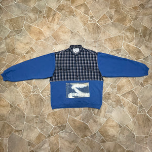 Cool Blue Crop-Top Flannel Crewneck