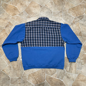 Cool Blue Crop-Top Flannel Crewneck