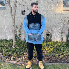 Two-Tone Knit and Denim Utility Sweater